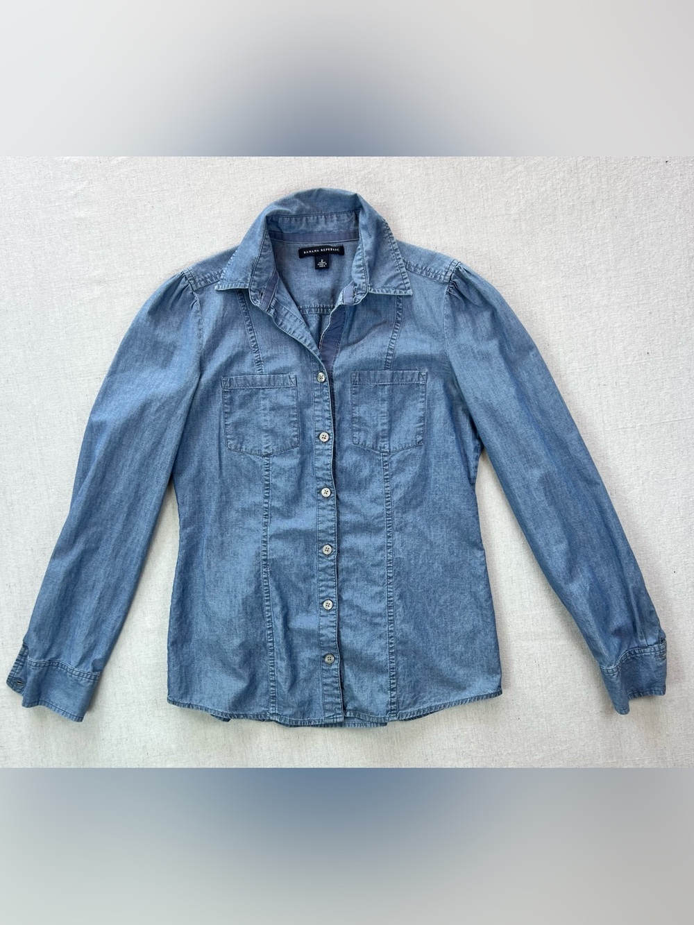 Women's Light Blue Denim Soft Everyday Effortless Button-Up Fitted Shirt - 2